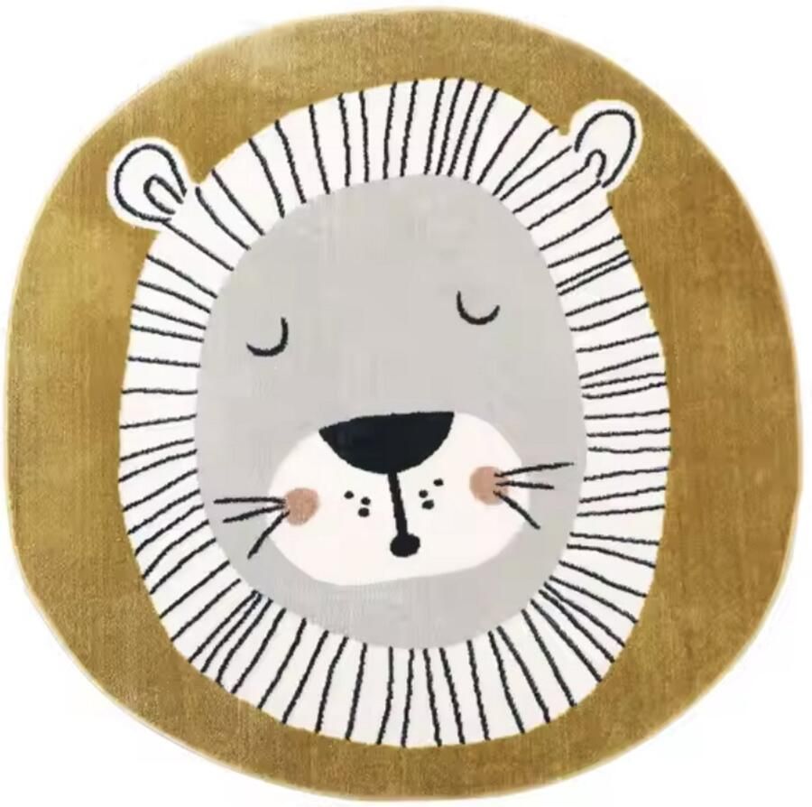 Honeybears vloerkleed rond kinderen – Rond vloerkleed leeuw – Vloerkleed kinderkamer – Vloerkleed dieren Babykamer – 100x100cm - Foto 2