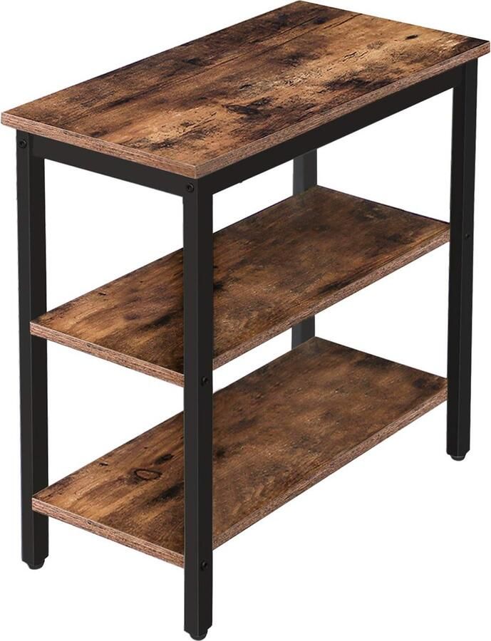 HOOBRO bijzettafel nachtkastje met 3 plank softs van industriële stijl nachtkast slaapkamer woonkamer keuken gemakkelijk te monteren metalen frame vintage donkerbruine EBF14BZ01