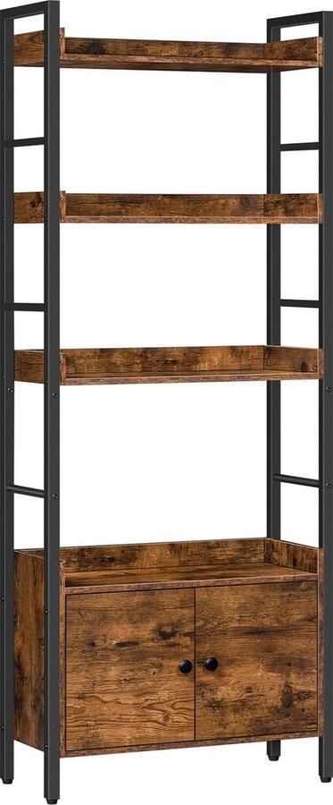 HOOBRO Boekenkast met deuren en plank staand rek opbergrek met 4 niveaus industrieel design voor woonkamer kantoor keuken werkkamer en hal EBF46SJ01