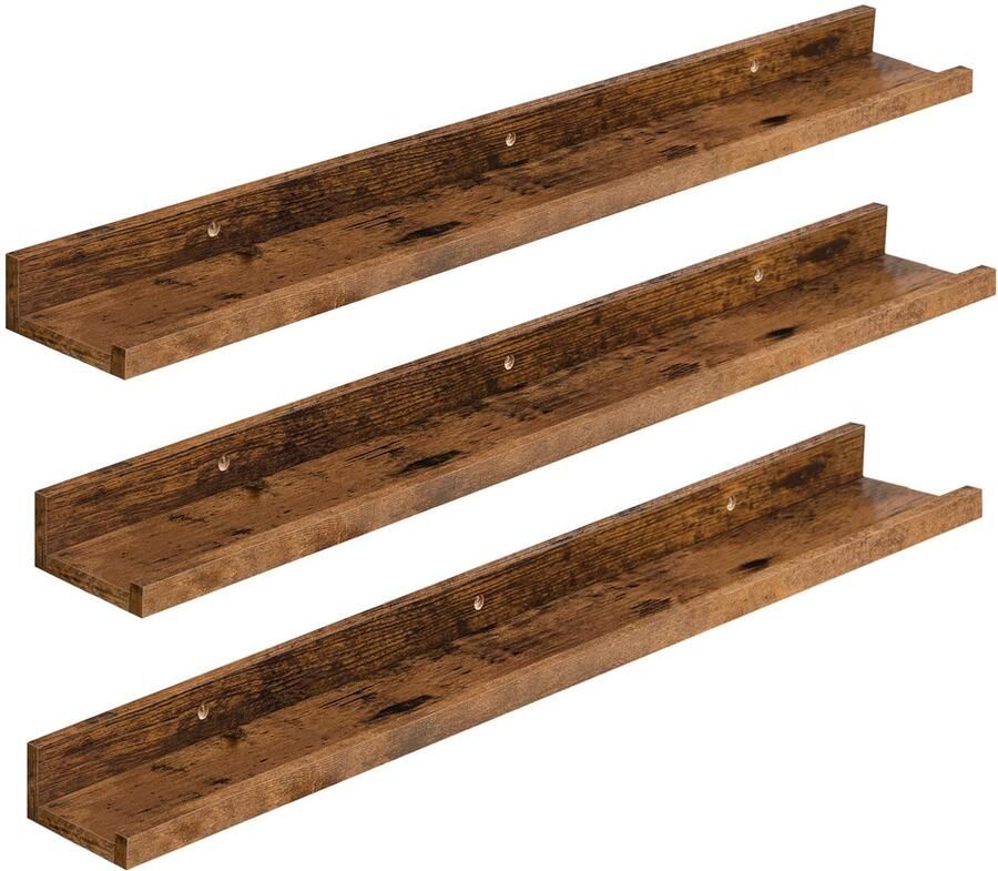HOOBRO Wandplanken zwevende planken set van 3 90 cm hangende planken met opstaande randen wandplank voor badkamer slaapkamer keuken kantoor woonkamerdecoratie vintage bruin EBF90BJ01