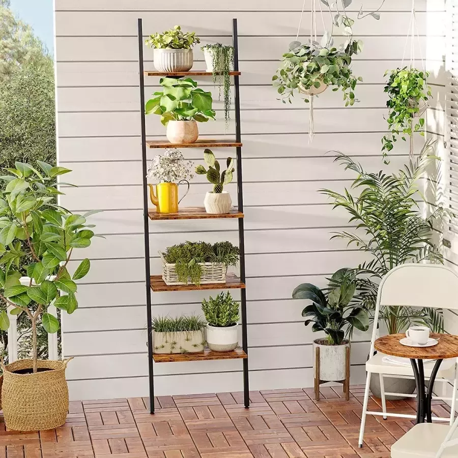 Unbranded Premium ladderrek zwart industrieel Wandrek ladder Ladderkast Plantenrek binnen & buiten Plantenrek metaal Plantenklimrek Plantenstandaard 44 x 35.5 x 185 CM