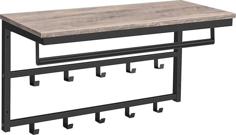 HOOBRO Premium Wandgarderobe Wandkast met Legbord Wandrek met 10 haken en stangen Hoedenplank 80 x 32 x 42 cm Voor hal Woonkamer Slaapkamer EBG12YM01