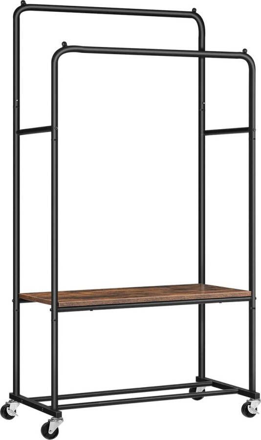HOOBRO Retail Trends Kledingrek op wieltjes Kledingstang Kleding rek metaal Kapstok staand Garderobe rek 100kg hangvermogen 84x40x156cm Industriële look Zwart