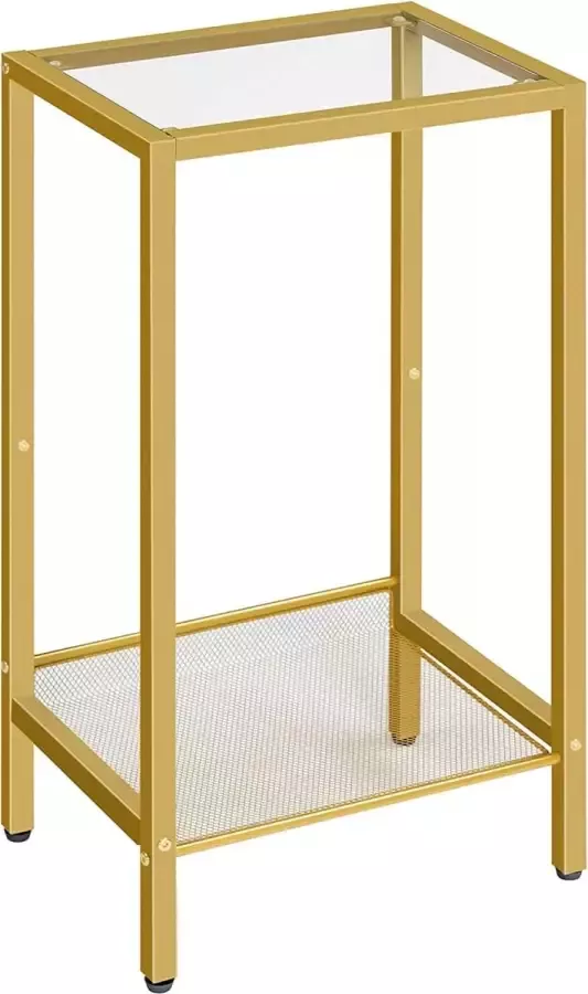 HOOBRO Telefoontafel bijzettafel hoog met verstelbare netplank smal nachtkastje banktafel 38 x 28 x 73 5 cm voor kantoor hal woonkamer industrieel design goud