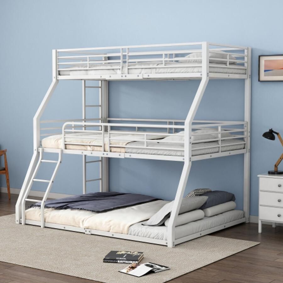 Hoomall Stapelbed 90*200 cm 120 x 200 cm en 140 x 200 cm metalen bedframe ijzeren bed driedubbel stapelbed voor kinderen tieners en volwassenen zonder matras wit