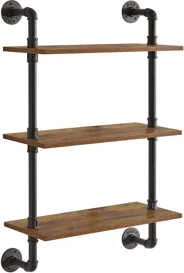 HOOMstyle 3-tier wandrek ruime opslag minimalistisch 1 stuk zwart en hout
