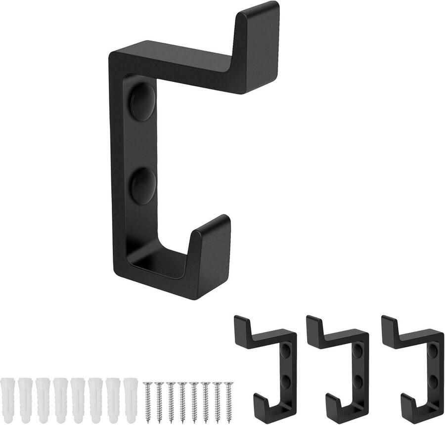 HOOMstyle Kledinghaken wandhaken voor garderobe 4 stuks zwart