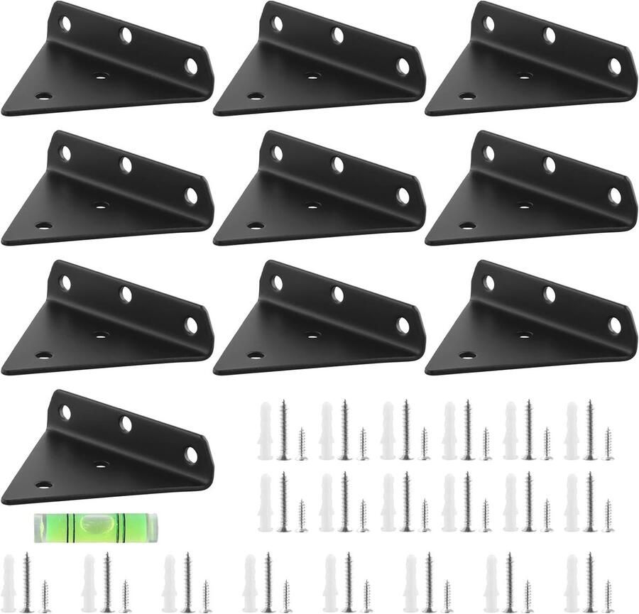 HOOMstyle Zwevende plankhouders driehoekig 10 stuks zwart metaal 80 x 100 mm