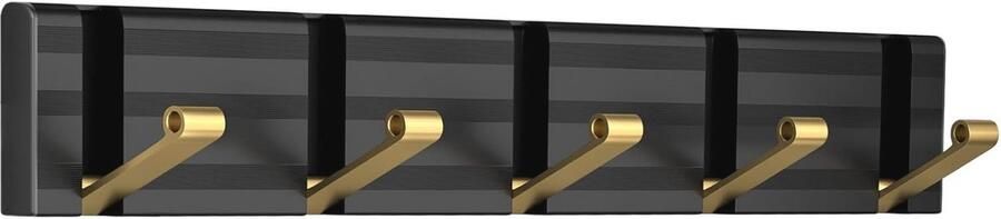 HOOMTAOOK Ruimtebesparende wandkapstok met 5 opvouwbare haken – Heavy duty metalen kapstok voor entree slaapkamer of badkamer