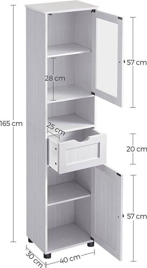 Hoppa! badkamerkast buffetkast kolom opbergruimte met verstelbare planken kasten met deur lade compartiment ruimtebesparend bos lichtgrijs