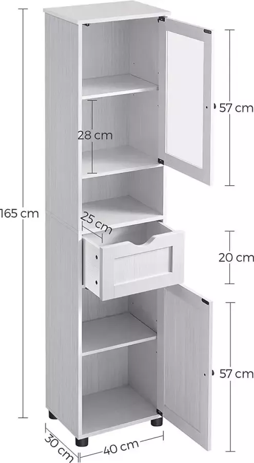 Hoppa! badkamerkast buffetkast kolom opbergruimte met verstelbare planken kasten met deur lade compartiment ruimtebesparend bos lichtgrijs