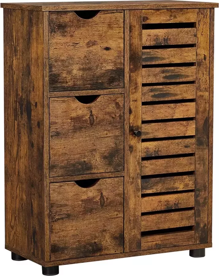 Hoppa! badkamermeubel dressoir opbergkast 3 laden 2 verstelbare planken achter de deur badkamermeubel badkamer woonkamer keuken gang vintage bruin