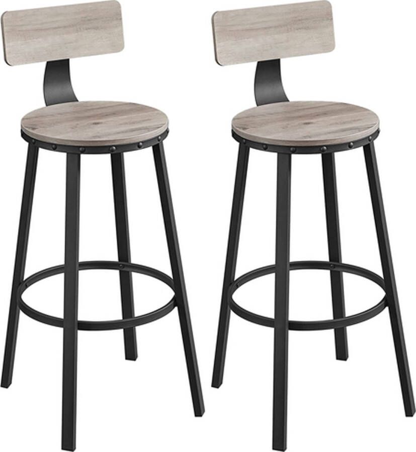 Hoppa! barkruk set van 2 barstoelen keukenstoelen met stevig metalen frame zithoogte 73 cm eenvoudige montage industrieel design grijs-zwart