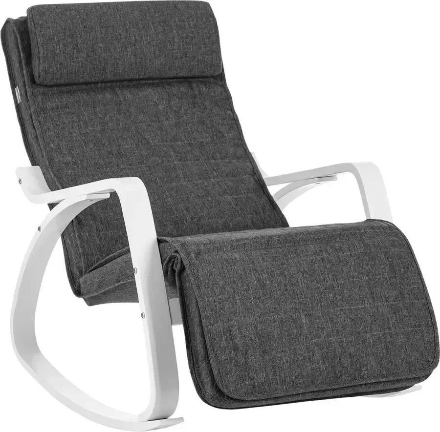 Hoppa! berken schommelstoel relax-fauteuil voetsteun in 5 standen verstelbaar bekleding van imitatielinnen belastbaar tot 150 kg woonkamer en slaapkamer donkergrijs