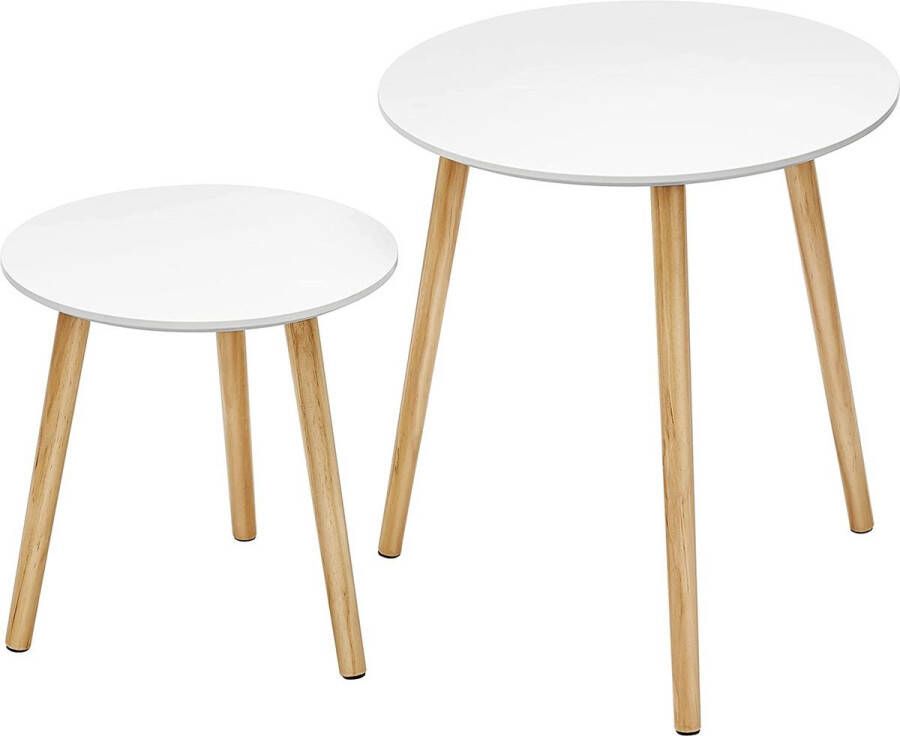 Hoppa! Bijzettafelset rond 2 moderne salontafels minimalistisch Scandinavische stijl salontafels met poten van massief hout tafelcombinatie voor woonkamer balkon grenenhout