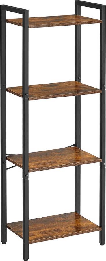 Hoppa! boekenkast met 4 niveaus ladderplank opbergrek met stalen frame 40 x 24 x 107 cm voor woonkamer kantoor studeerkamer hal industrile stijl rustiek bruin en zwart