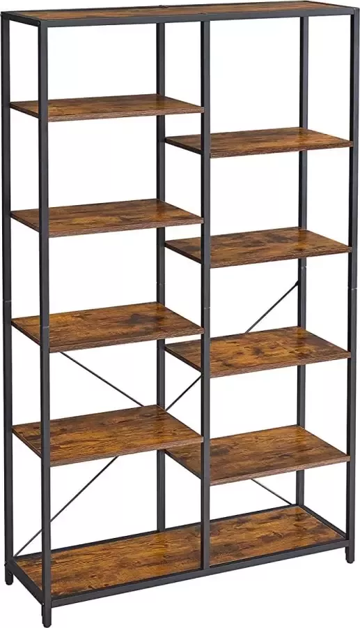 Hoppa! boekenkast met 5 planken staande boekenkast legplank voor woonkamer badkamer keuken hal eenvoudige montage vintage bruin-zwart
