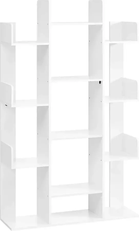 Hoppa! boekenkast vormige boekenplank in de vorm van een boom staande plank met 13 vakken opbergrek 86 x 25 x 140 cm met afgeronde hoeken wit