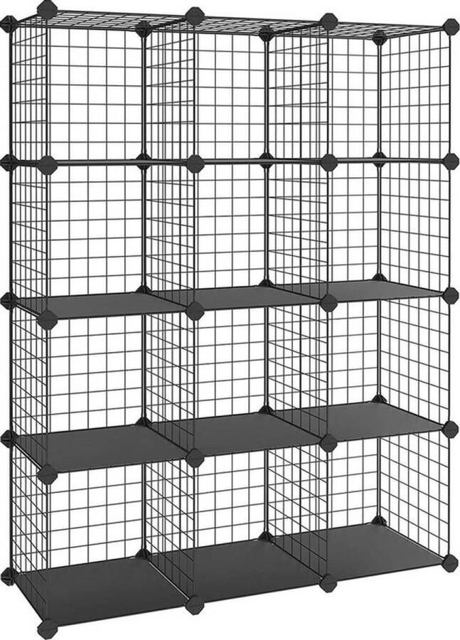 Hoppa! boutloze rekken van draadgaas Stapelkast Staande kast 12 vakken Opbergkast gratis Rubber moker 93 x 31 x 123 cm Zwart