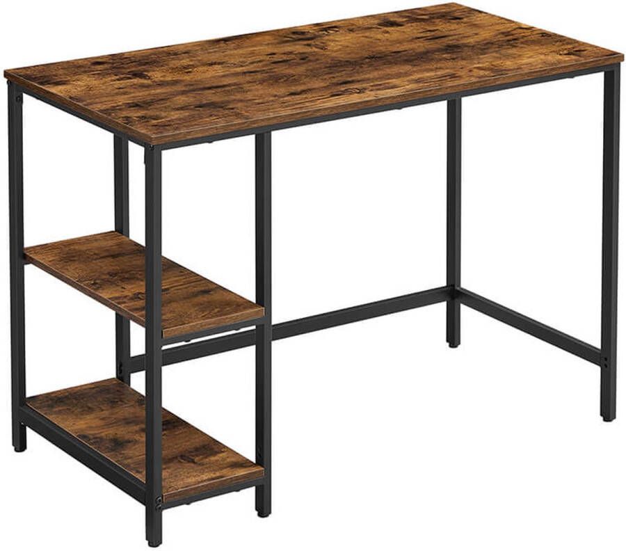 Hoppa! Bureau computertafel pc-tafel bureautafel met 2 legplanken rechts of links 100 x 50 x 75 cm voor kantoor woonkamer stalen frame industrieel ontwerp vintage bruin-zwart - Foto 2