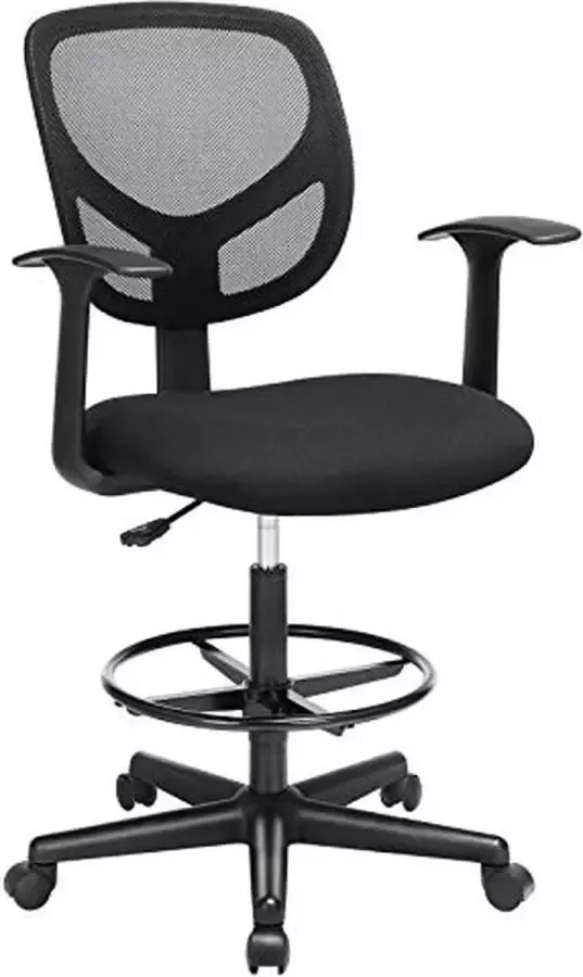 Hoppa! bureaustoel Ergonomische werkkruk met armleuningen Zithoogte 51 5-71 5 cm Hoge werkstoel met verstelbare voetsteun Belastbaarheid 120 kg Zwart