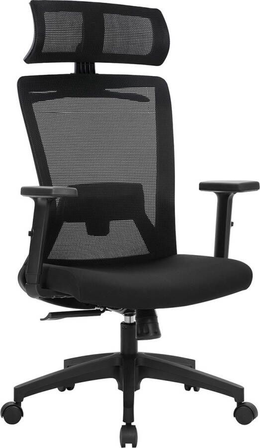 Hoppa! Bureaustoel met wielen Zwarte draaistoel met middelhoge rugleuning met gaas en LeatherSoft zitting voor thuiskantoor en aan bureau