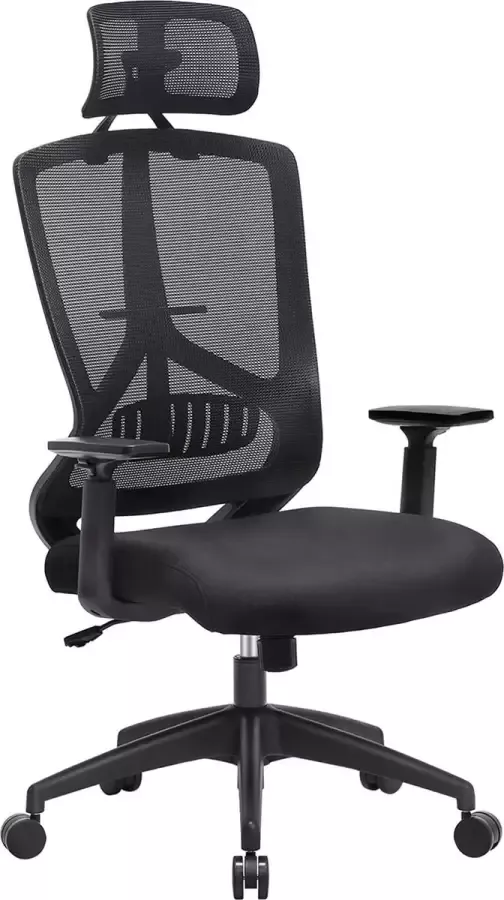 Hoppa! bureaustoel verstelbare lendensteun office chair verstelbare hoofdsteun en armleuningen belastbaar tot 150 kg zwart