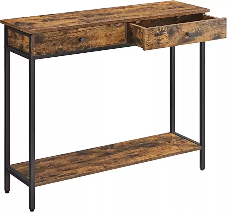Hoppa! Consoletafel hal tafel bijzettafel bank tafel met 2 laden stalen frame hal woonkamer industrieel ontwerp vintage bruin-zwart
