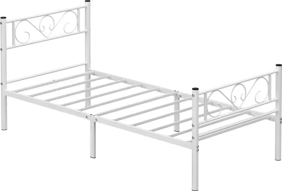 Vasagle Eenpersoonsbedframe bedframe metalen bedframe past op 90 x 190 cm matras logeerbed voor volwassenen kinderen eenvoudige montage voor kleine ruimtes wit