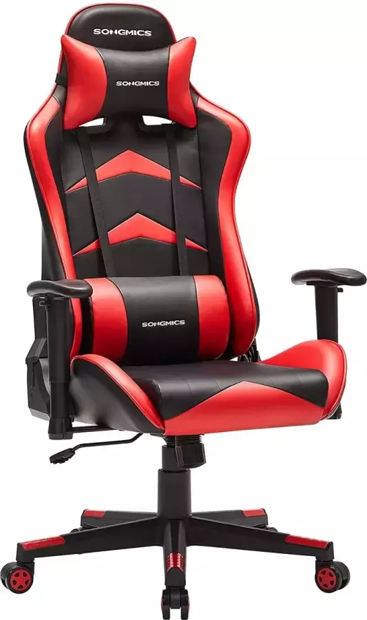 Hoppa! Gamingstoel bureaustoel ergonomische bureaustoel verstelbare armleuningen 90-135 kantelhoek schommelfunctie belastbaar tot 150 kg stalen frame zwart-rood