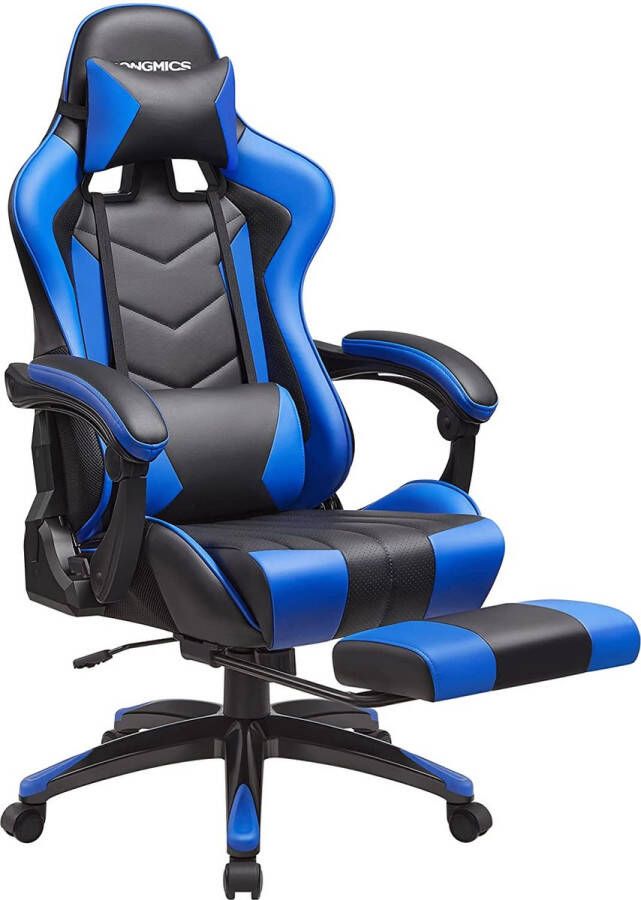 Hoppa! Gamingstoel ergonomische bureaustoel uittrekbare voetsteun 90-135 kantelhoek belastbaar tot 150 kg zwart-blauw - Foto 1
