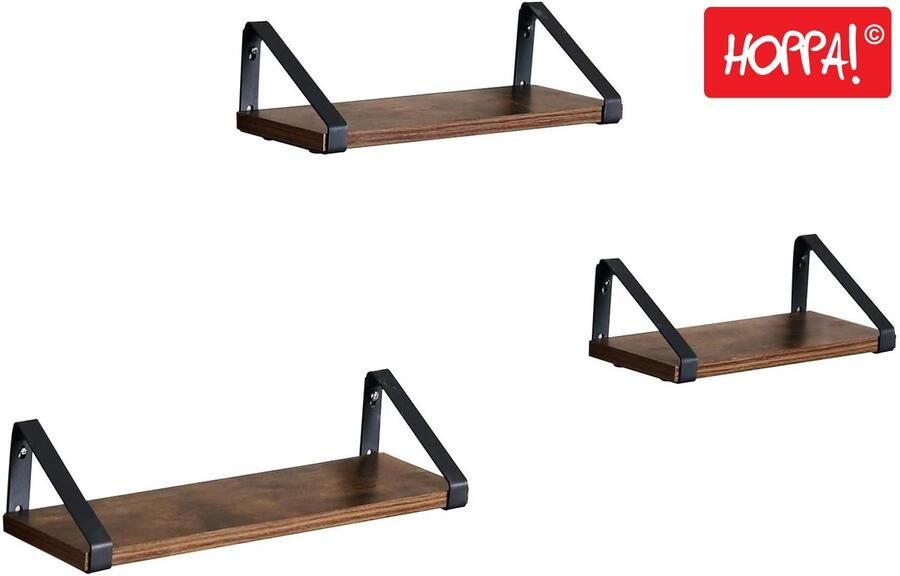 Hoppa! 3 Wandplanken Zwart Bruin Metaal 40 35 30 x 12 x 11 cm (L x D x H) - Foto 2