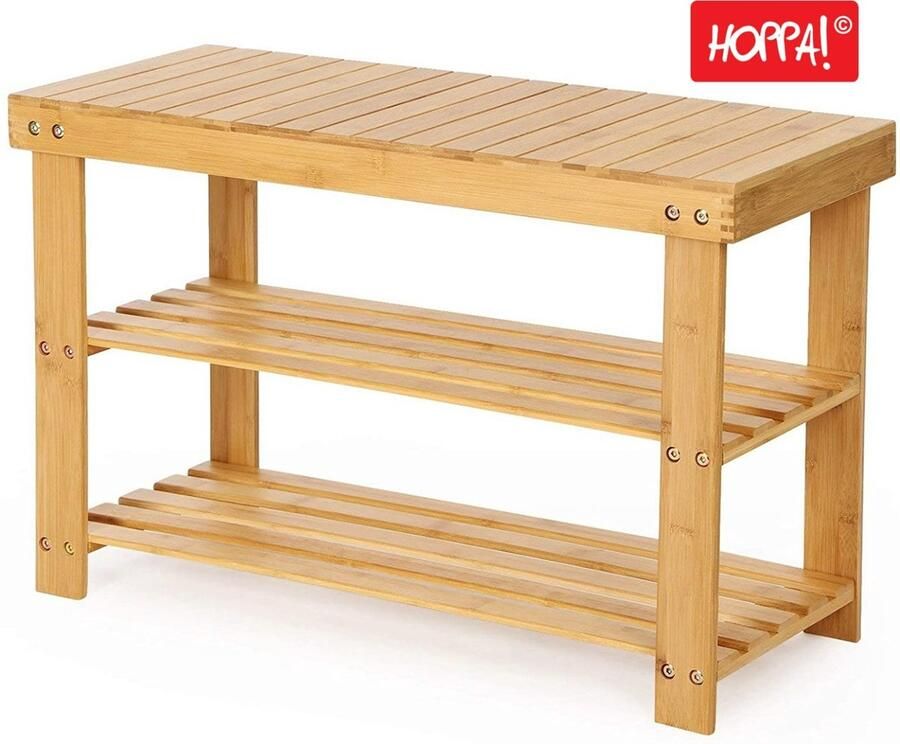Hoppa! Bamboe Schoenenrek Bankje Bruin Hout 71 x 29 x 46 cm (B x D x H)