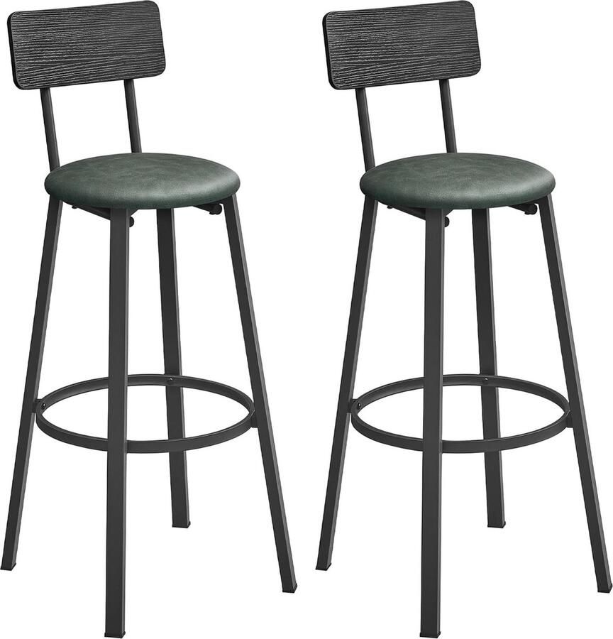 Hoppa! Barkrukken Set van 2 Barkrukken PU-hoes met voetsteun Eenvoudige montage Industrieel ontwerp voor dineren Aanrecht Bar Inkt Zwart-Bosgroen LBC069C01