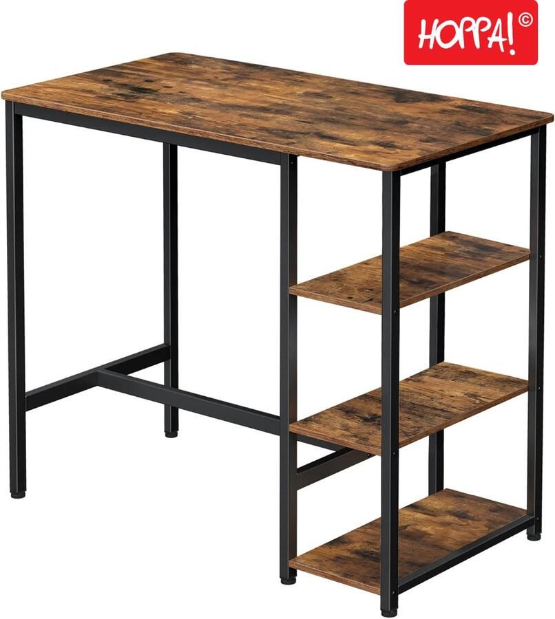 Hoppa! bartafel rechthoekig bartafel met 3 planken keukentafel aanrecht stevig metalen frame 110 x 60 x 100 cm (LxBxH) eenvoudige montage industrieel ontwerp vintage donkerbruin