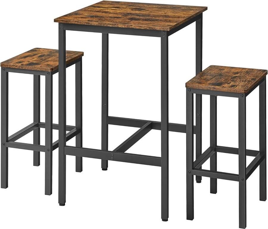 Hoppa! Bartafel en barkrukken set Zwart Bruin Staal spaanplaat 60 x 60 x 90 cm