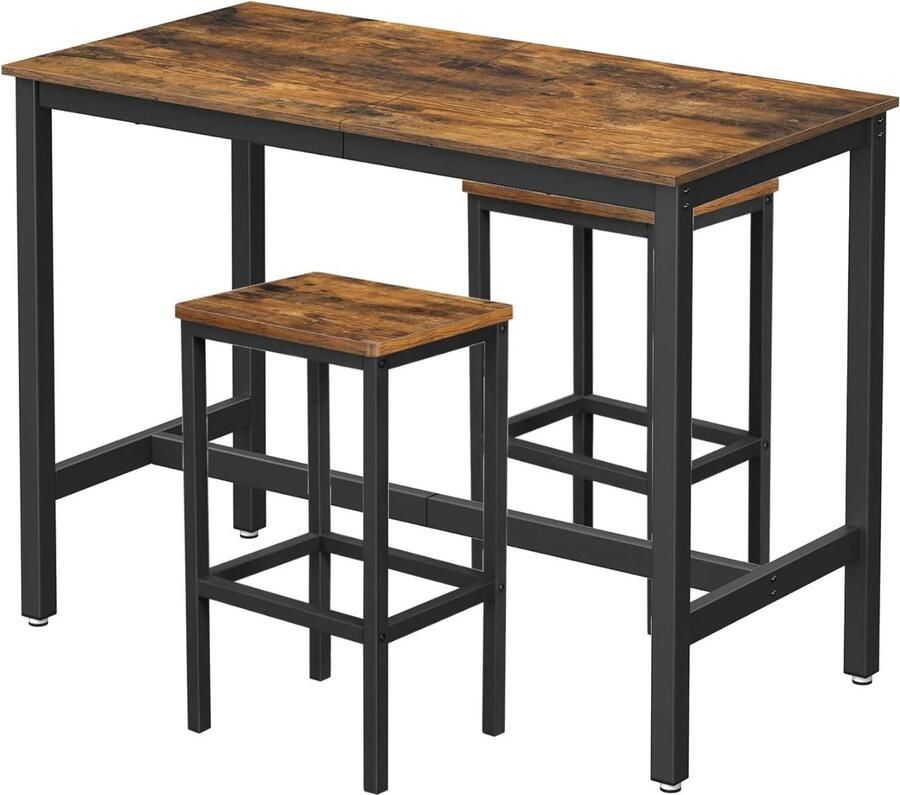 Hoppa! Bartafel- en barkrukkenset Bruin & Zwart Bartafel 120×60×90 cm 2 barkrukken 30×40×65 cm (L×B×H)