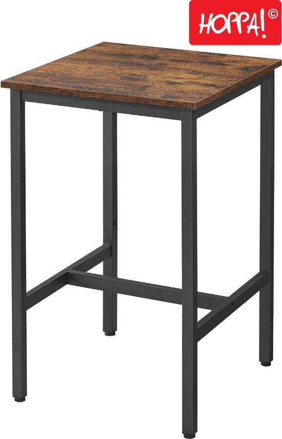 Hoppa! bartafel hoge keukentafel lessenaar met stabiel stalen frame 60x60x92 cm (LxBxH) eenvoudige montage keuken industriele stijl vintage bruin-zwart