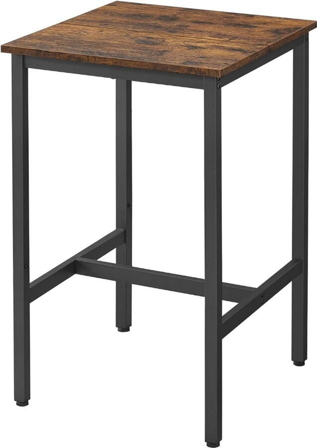 Hoppa! bartafel hoge keukentafel lessenaar met stabiel stalen frame 60x60x92 cm (LxBxH) eenvoudige montage keuken industriele stijl vintage bruin-zwart - Foto 2