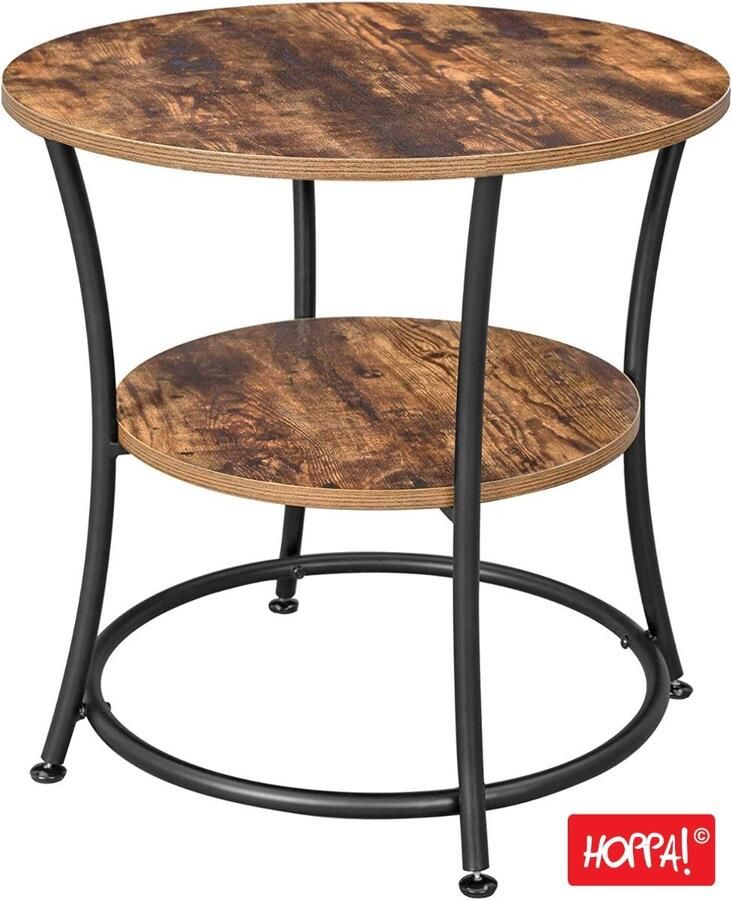 Hoppa! bijzettafel rond banktafel 2 planken woonkamer slaapkamer eenvoudige montage metaal industrieel ontwerp vintage donkerbruin