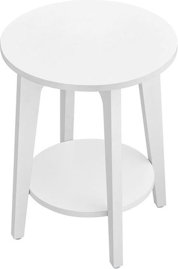 Hoppa! Bijzettafel kleine ronde tafel voor de woonkamer nachtkastje voor kleine ruimtes met onderste plank moderne stijl wit LET283T14