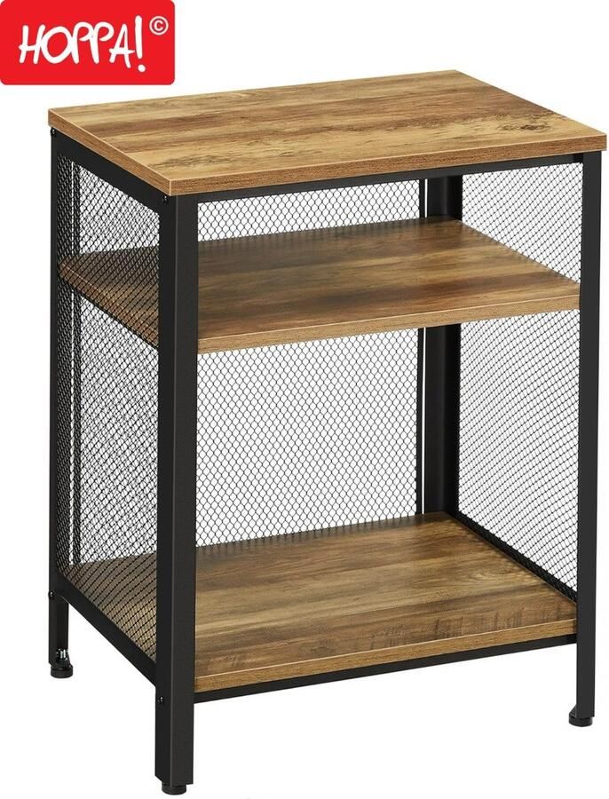 Hoppa! Industriële Bijzettafel Nachtkastje Bruin Zwart Metaal 49x35x63 cm (HxBxD)