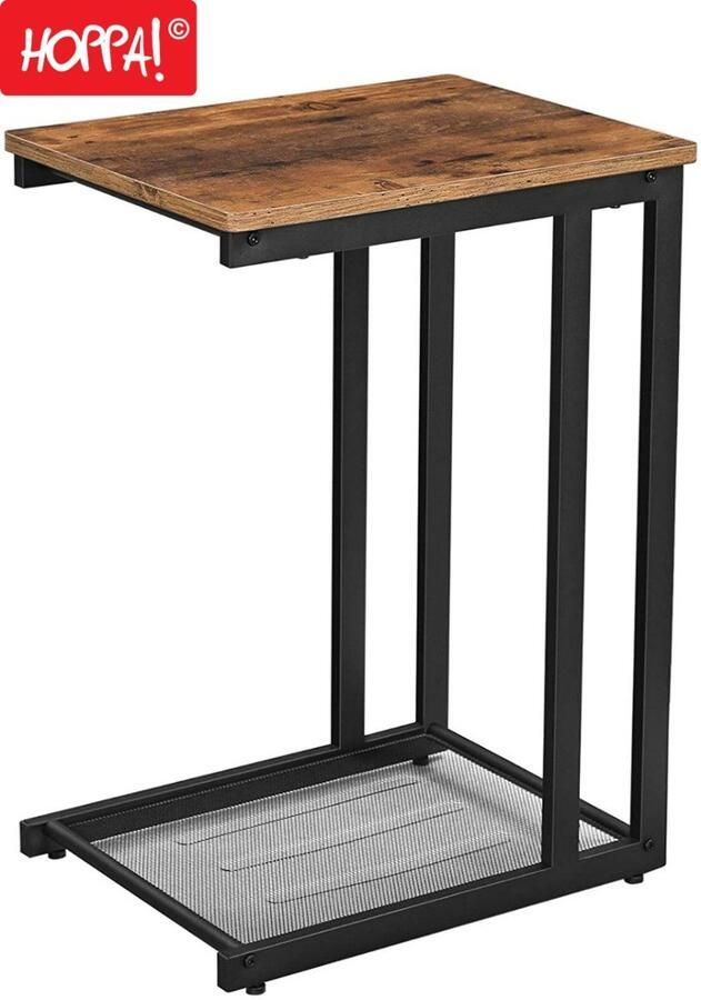 Hoppa! Bijzettafel Nachtkastje met Roosterplank Bruin Zwart Metaal 48x35x65 cm (BxDxH)