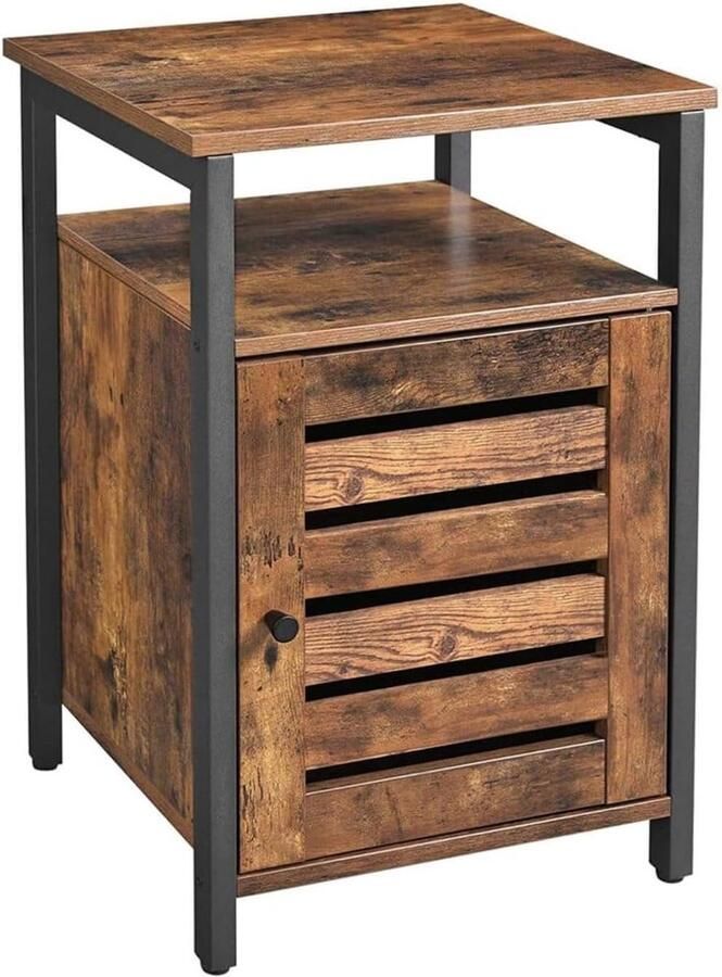 Hoppa! Industriële Bijzettafel Nachtkastje Bruin Zwart Metaal 40x40x60 cm (HxBxD)