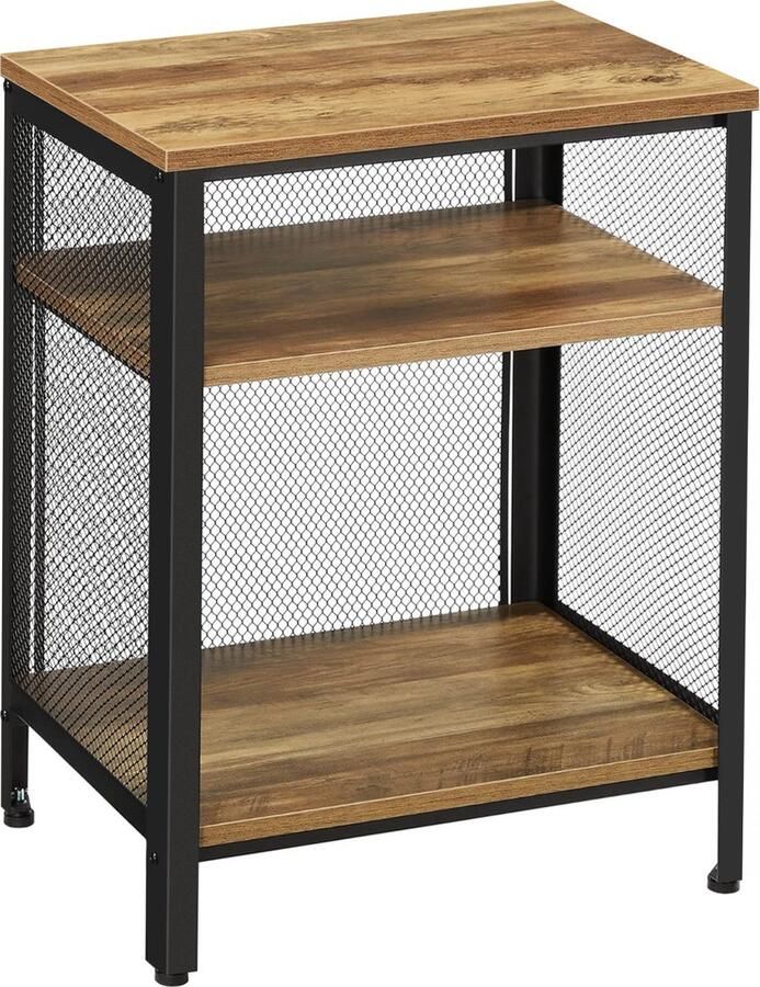 Hoppa! Industriële Bijzettafel Nachtkastje Bruin Zwart Metaal 49x35x63 cm (HxBxD) - Foto 2