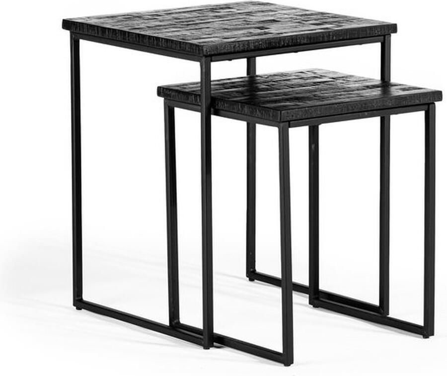 Hoppa! Bijzettafelset van 2 Aged Teak zwart