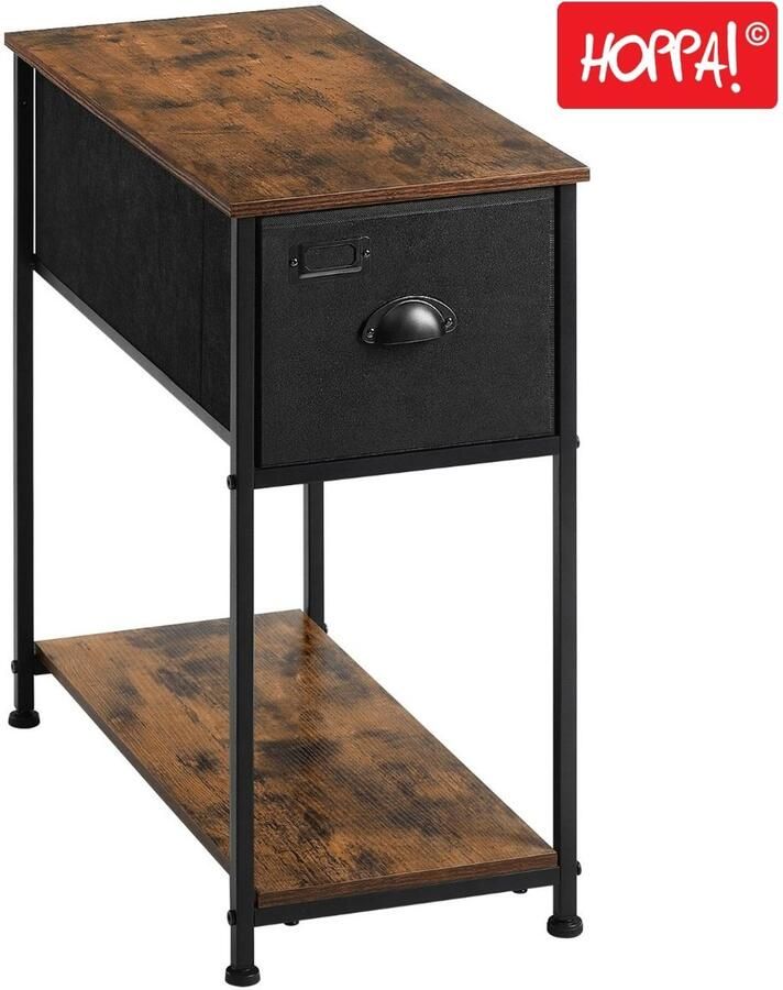 Hoppa! Bijzettafeltje Nachtkastje Zwart Bruin Metaal 30 x 60 x 63 cm (B x D x H)