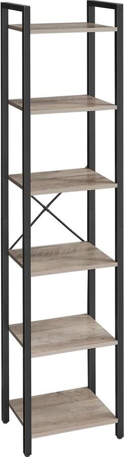 Hoppa! boekenkast boekenplank staande plank DVD plank met 6 niveaus kantoorplank open planken voor kantoor woonkamer slaapkamer kinderkamer keuken 40 x 30 x 187 5 cm greige-black