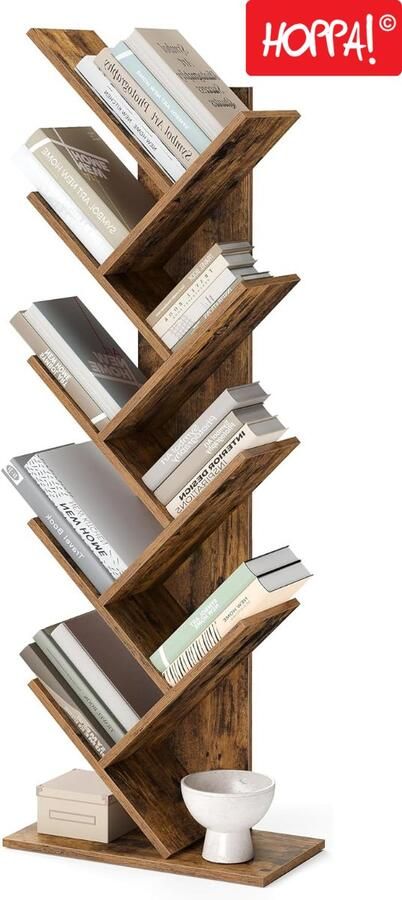 Hoppa! Vintage Boekenkast Boekenplanken Opbergruimte Voor Boeken Bruin Hout 50x25x141 cm (BxDxH)