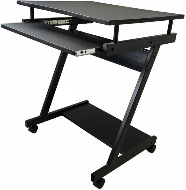 Hoppa! Computertafel Bureau Op Wielen Verrijdbaar Computerbureau Geschikt Voor PC Apple Macbook iMac Laptop Computer Bureau Meubel Computermeubel Tafel Zwart 60x73x48 - Foto 3